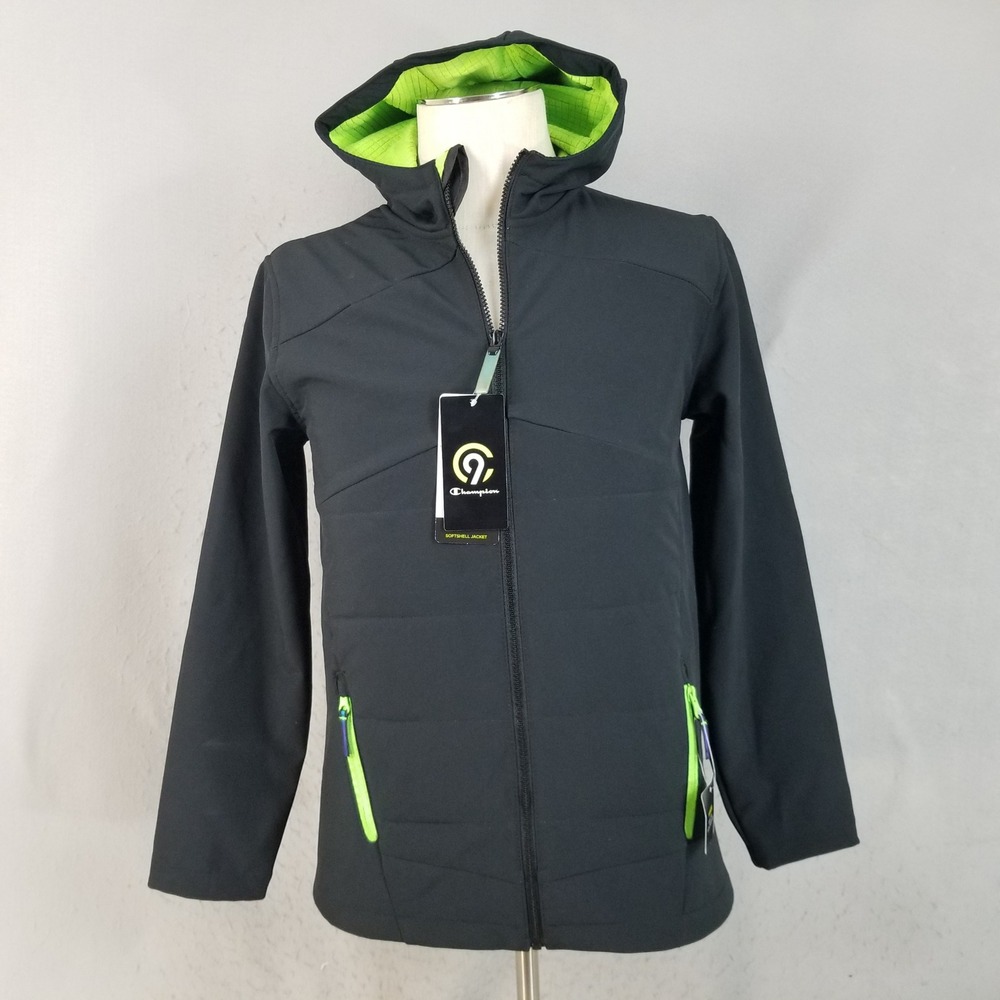 C9 Champion Softshell Jacket Women XL Black Green Hooded Wind Water Resistant